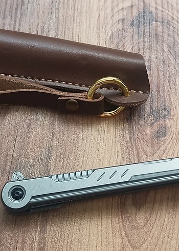  Beden gri Renk Gravürlü işlemeli Beyefendi çakısı Deri kılıfı ile