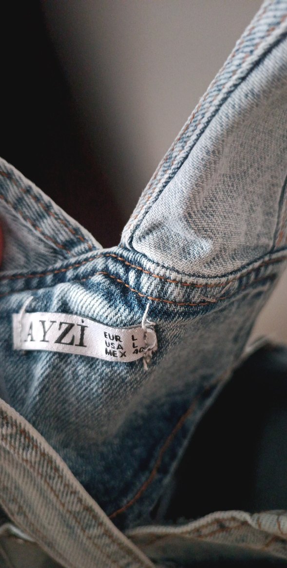 Kadın Mavi Kot Tulum Midi Boy Askılı - Görsel 3