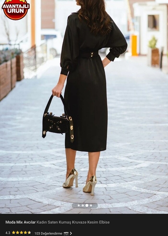 Yırtmaçlı saten siyah elbise  - Görsel 3