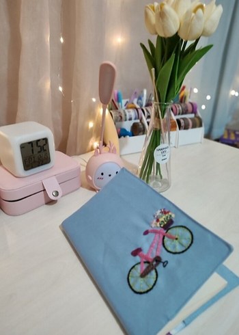 Beden Renk Kanvas Kitap Kılıfı Bisiklet Nakışlı