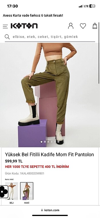 Koton kadife pantolon