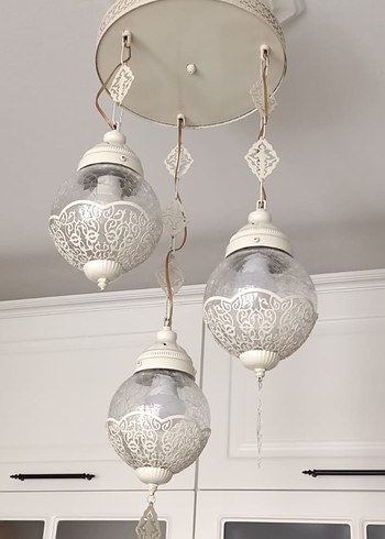 Beyaz Dekoratif Üçlü Avize - Görsel 2