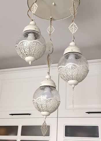 Beyaz Dekoratif Üçlü Avize - Görsel 3