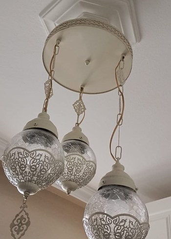 Beyaz Dekoratif Üçlü Avize - Görsel 8