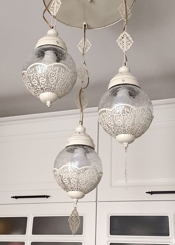 Beyaz Dekoratif Üçlü Avize - Görsel 7