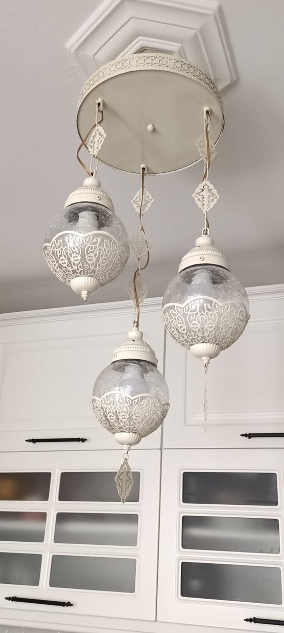 Beyaz Dekoratif Üçlü Avize - Görsel 3