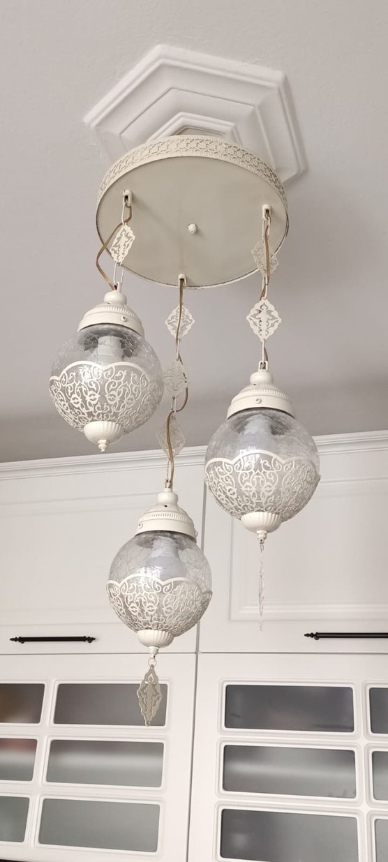 Beyaz Dekoratif Üçlü Avize - Görsel 5