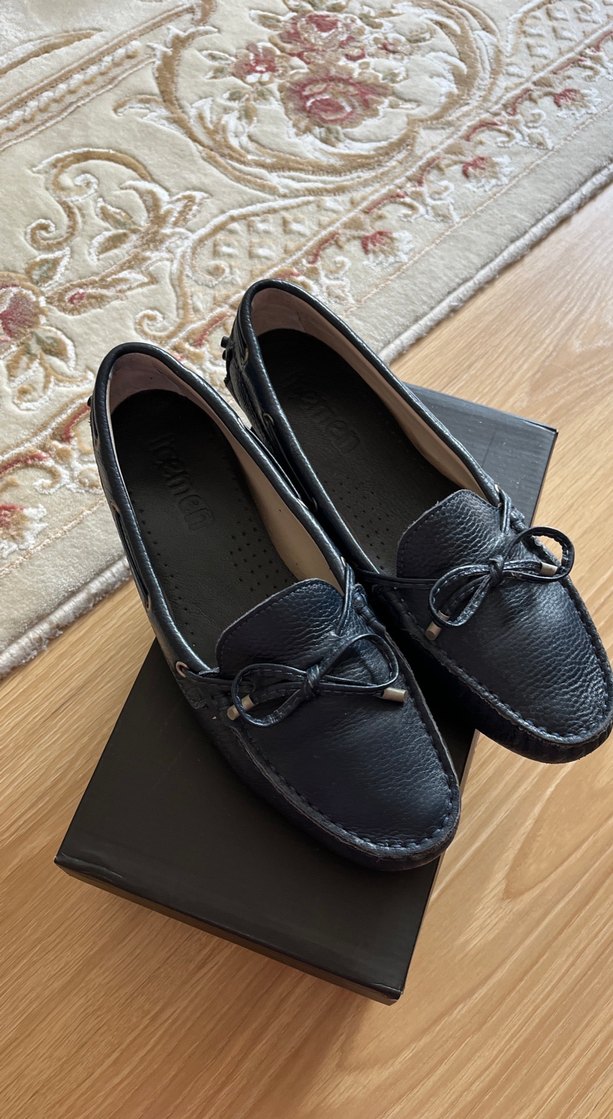 Klasik Mavi Deri Tokalı Kadın Babet - Görsel 2