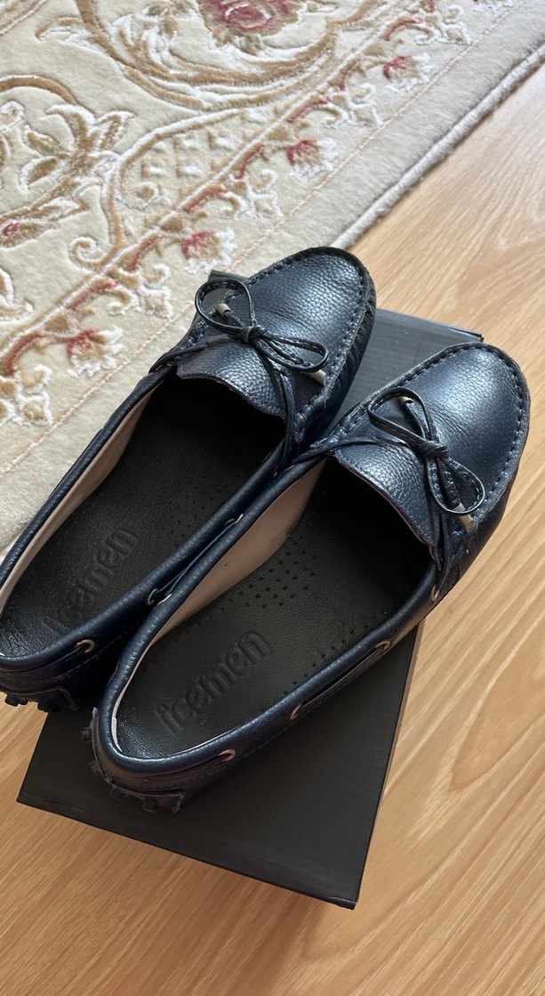 Klasik Mavi Deri Tokalı Kadın Babet - Görsel 3