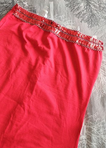 Parlak Kırmızı Drapeli Hamile Midi Etek - Görsel 2