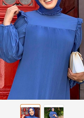 lacivert Piliseli Uzun Salaş Elbise - Görsel 2