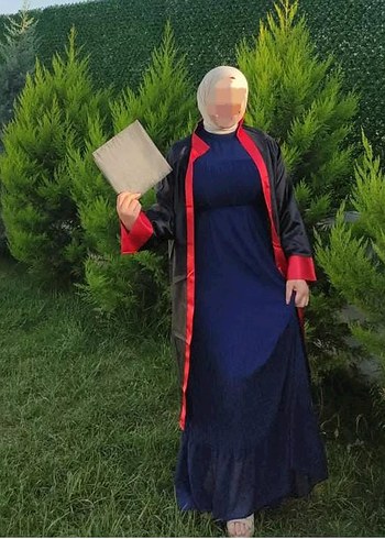 lacivert Piliseli Uzun Salaş Elbise - Görsel 3