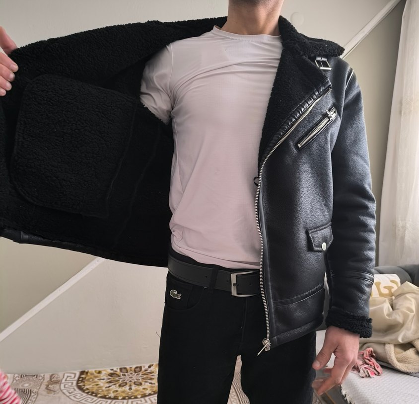 Deri Siyah Erkek Ceket, Normal Boy, Tokalı - Görsel 3