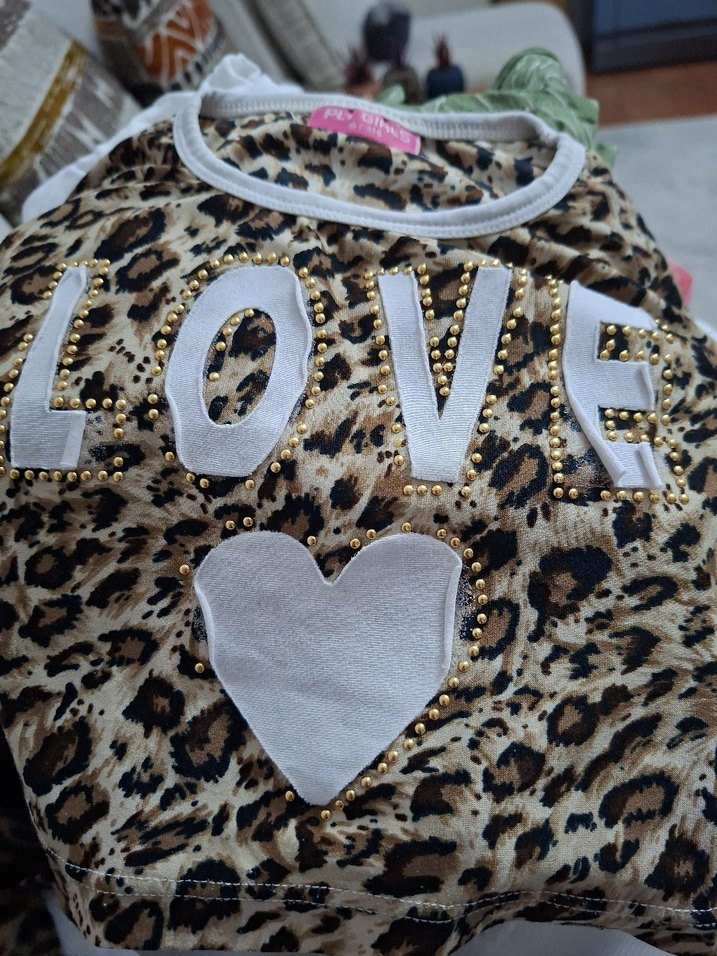 Kız Çocuk Leopar Desenli Dantelli Tayt Crop Takım - Görsel 2