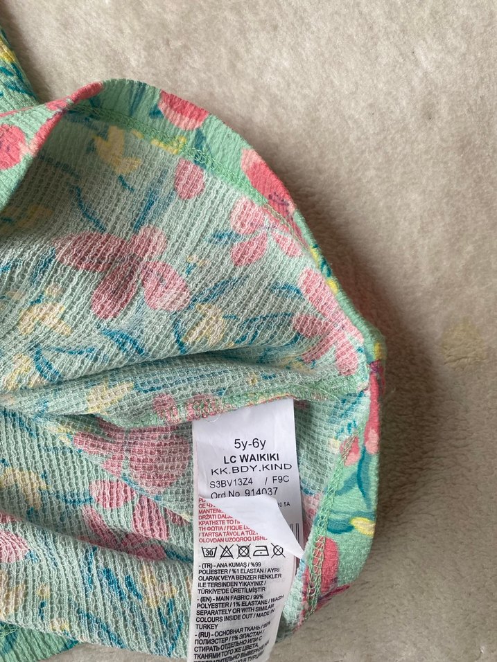 Kız Çocuk Çok Renkli Çiçekli Örgü Tişört - Görsel 4