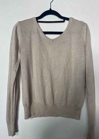 Bej V Yaka Uzun Kollu Kadın Triko - Görsel 5