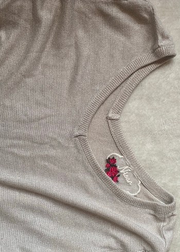 Bej V Yaka Uzun Kollu Kadın Triko - Görsel 3