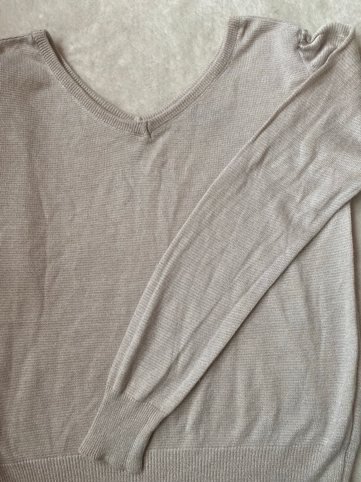 Bej V Yaka Uzun Kollu Kadın Triko - Görsel 4