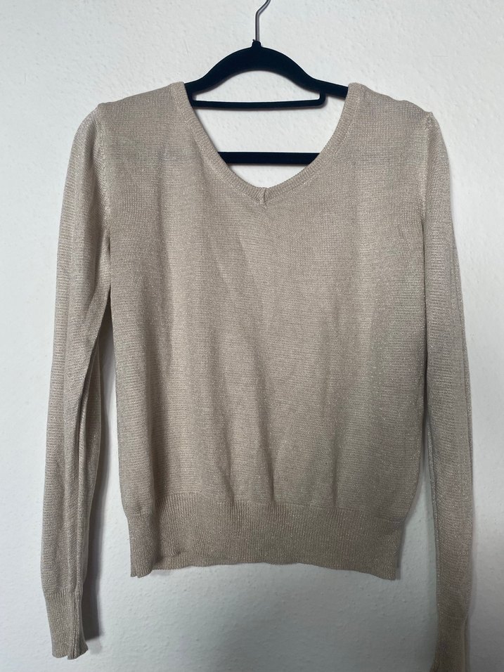 Bej V Yaka Uzun Kollu Kadın Triko - Görsel 5