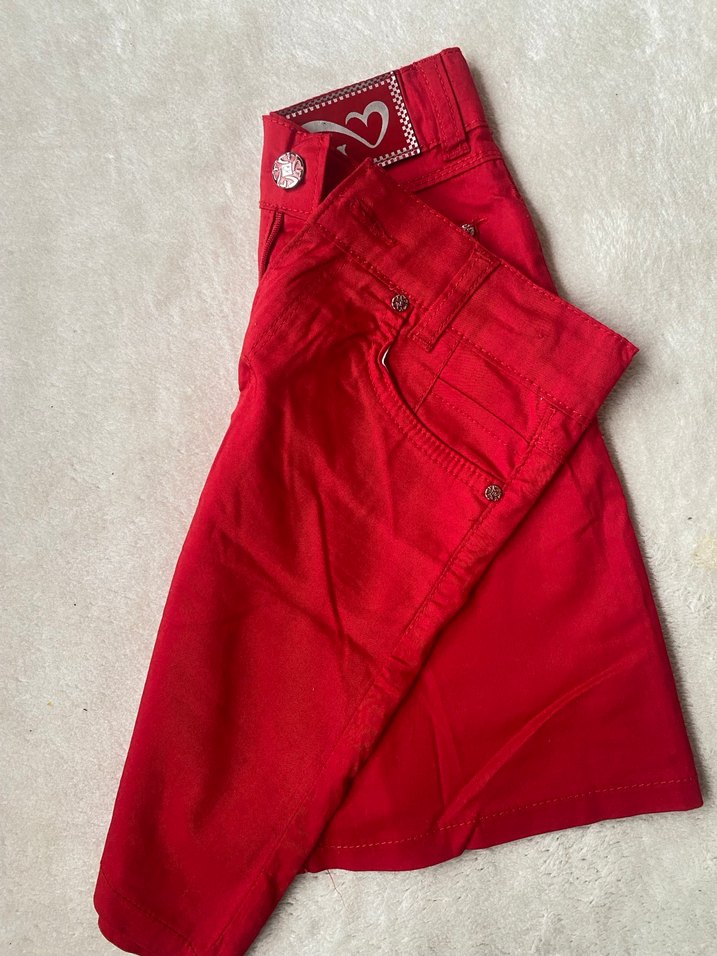 Düğmeli Kırmızı kız çocuk Etek - Görsel 3