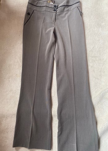 Düğmeli Gri Kadın Kumaş Pantolon - Görsel 4