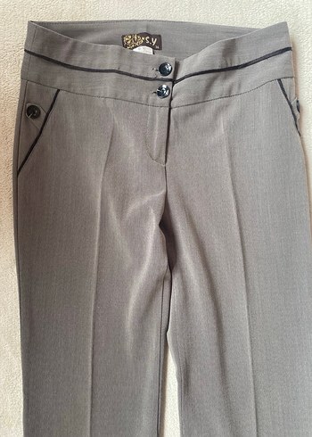 Düğmeli Gri Kadın Kumaş Pantolon - Görsel 2