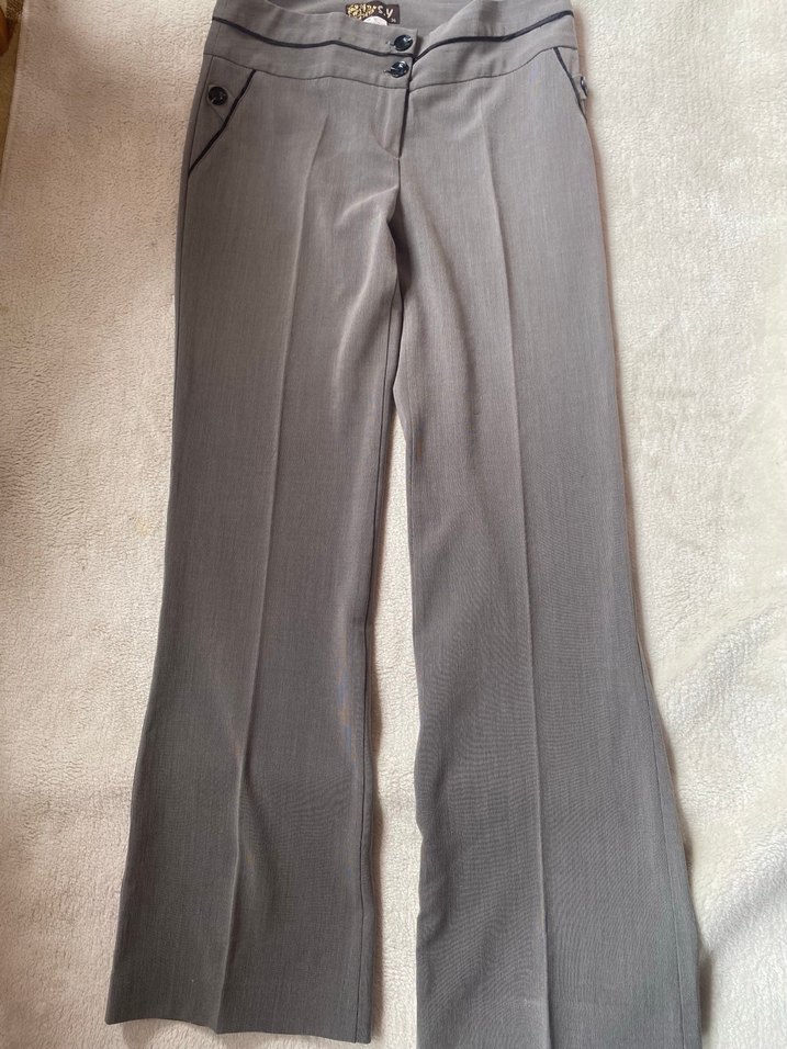 Düğmeli Gri Kadın Kumaş Pantolon - Görsel 4