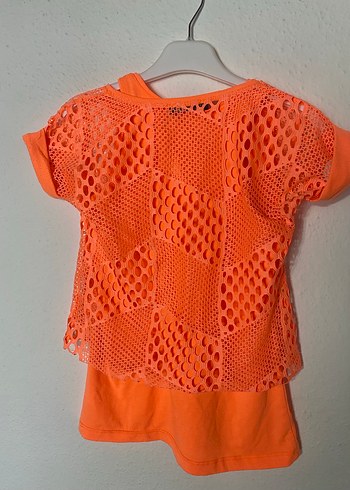 Turuncu Dantel Detaylı Kız Bluzu - Görsel 3