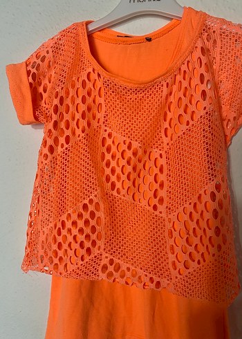 Turuncu Dantel Detaylı Kız Bluzu - Görsel 5