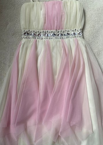 Pembe Drapeli Askılı Kız Elbisesi - Görsel 2