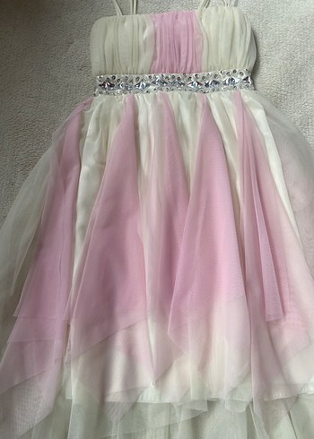 Pembe Drapeli Askılı Kız Elbisesi - Görsel 6