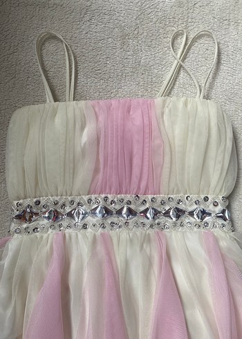 Pembe Drapeli Askılı Kız Elbisesi - Görsel 5