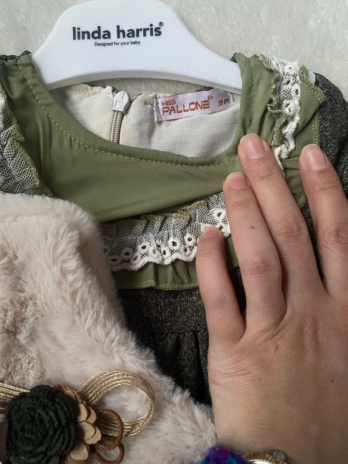 Kız Çocuk Yün Nakışlı Uzun Kollu Elbise - Görsel 5