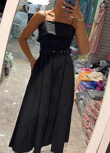 m Beden siyah Renk Mango İnce Askılı Elbise