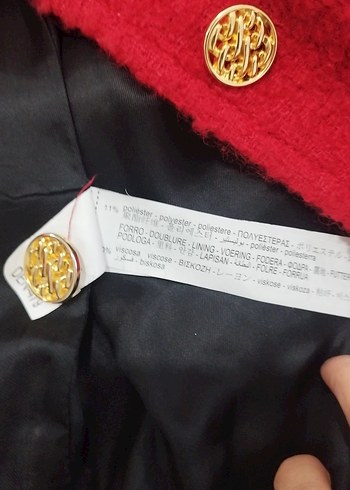 Kırmızı, Gold Düğmeli,Midi Kadın Kaban - Görsel 6