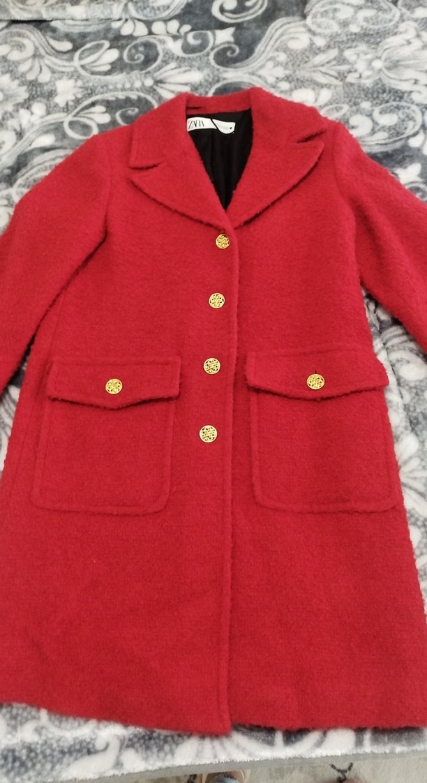 Kırmızı, Gold Düğmeli,Midi Kadın Kaban - Görsel 2