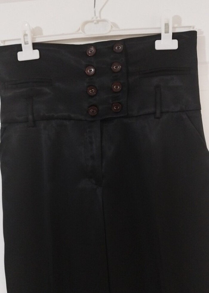 Saten yüksek bel siyah pantolon  - Görsel 2