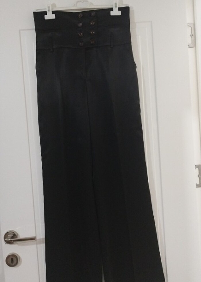 Saten yüksek bel siyah pantolon  - Görsel 3