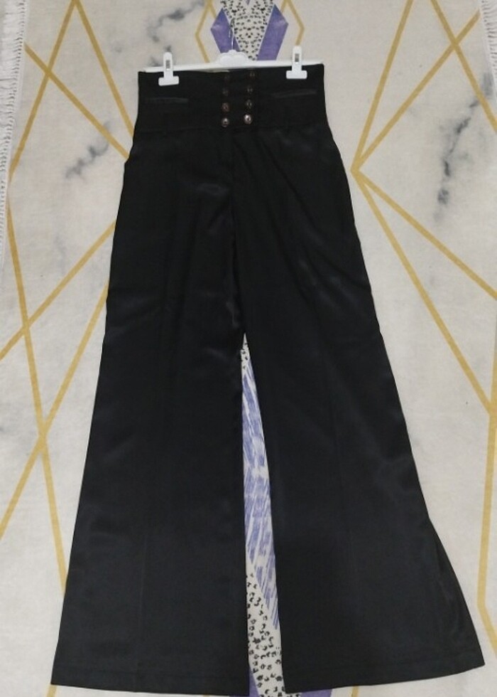Saten yüksek bel siyah pantolon  - Görsel 4
