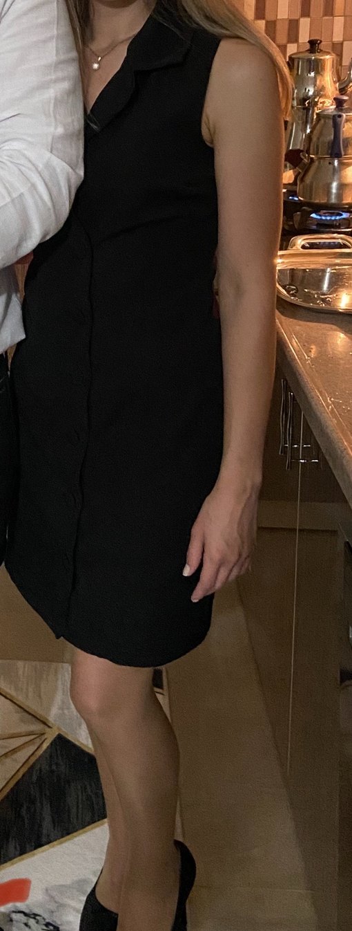 Siyah Düğmeli Kolsuz Mini Kadın elbise - Görsel 2