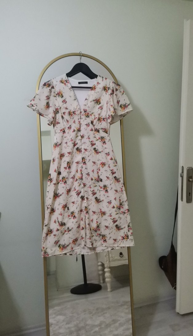 Beyaz Desenli Uzun Bohem Elbise - Görsel 2