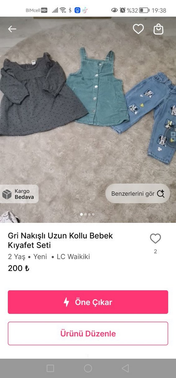 Uzun Kollu Gri Nakışlı Kız Elbisesi - Görsel 2