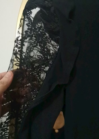 Dantel Detaylı Siyah Uzun Kollu Kadın Bluz - Görsel 3