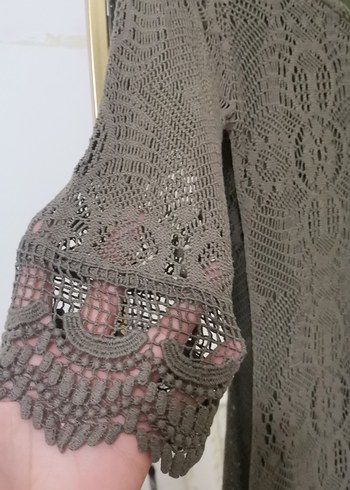 Gri Uzun Kollu Dantel Triko Elbise - Görsel 3