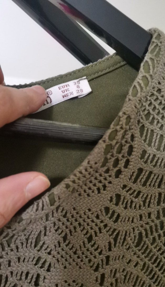 Gri Uzun Kollu Dantel Triko Elbise - Görsel 4