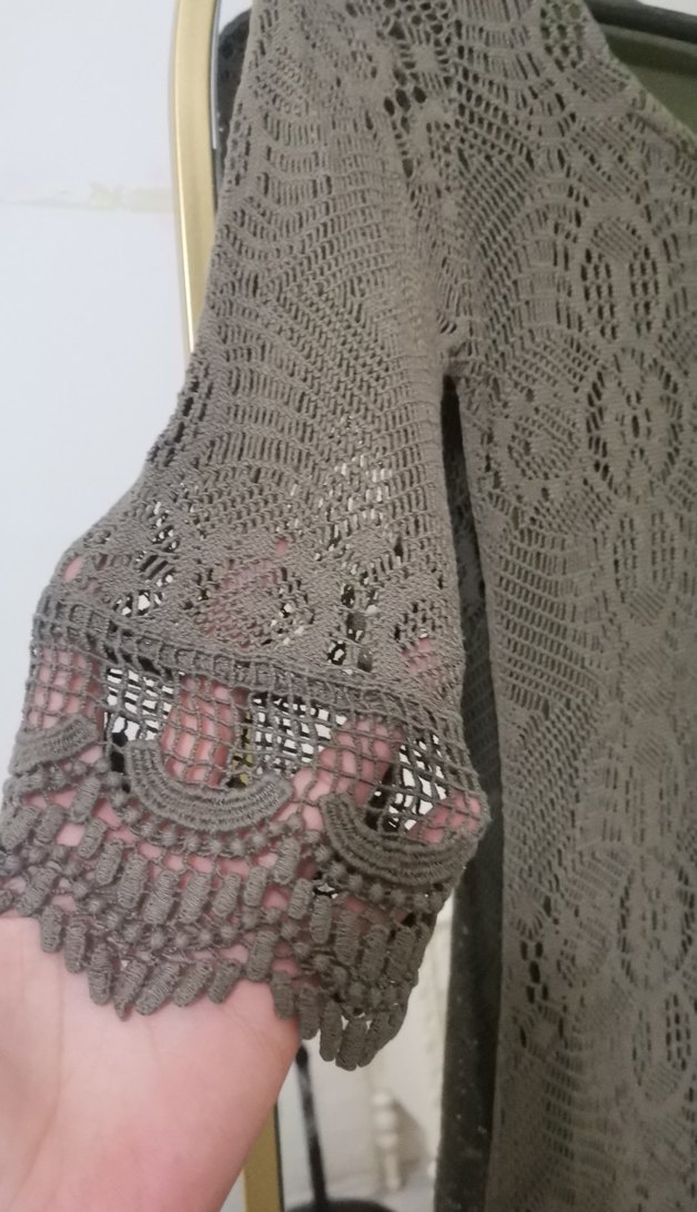 Gri Uzun Kollu Dantel Triko Elbise - Görsel 3