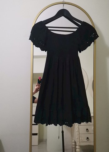 Dantel Detaylı Siyah Midi Elbise - Görsel 2