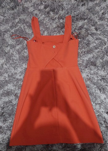 Adl marka pastel turuncu renkte mini elbise - Görsel 2