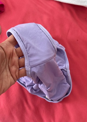 34 Beden Pembe Strappy Bikini Üstü ve Lila Yüksek Bel Alt