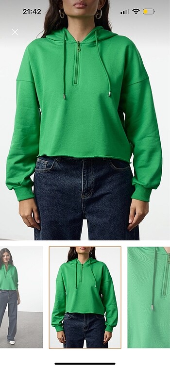 m Beden yeşil Renk Crop sweat